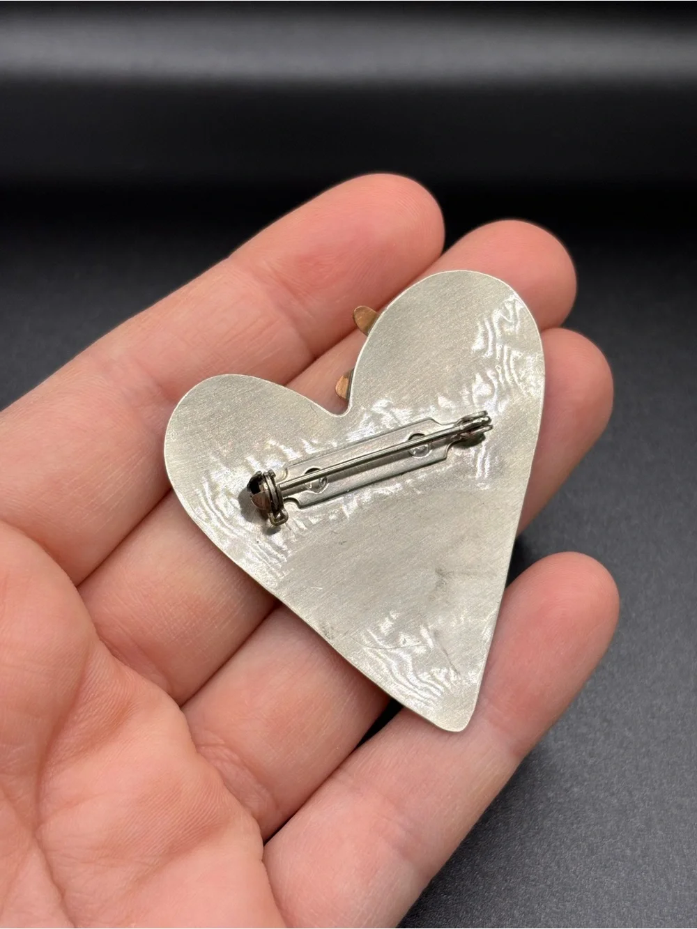 Artisan Handcrafted Mixed-Metal Heart Pin Brooch in Brass and Copper